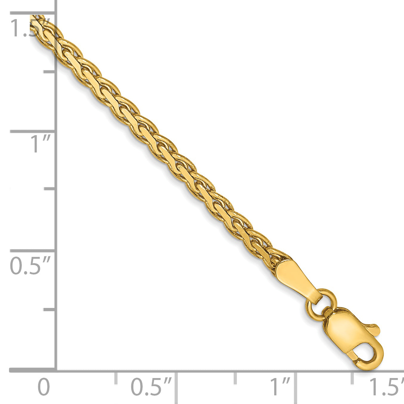 14K Yellow Gold 7 Inch 2.4mm Flat Wheat With Lobster Clasp Bracelet