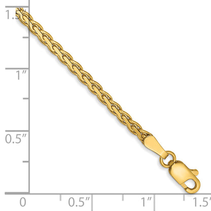 14K Yellow Gold 7 Inch 2.4mm Flat Wheat With Lobster Clasp Bracelet
