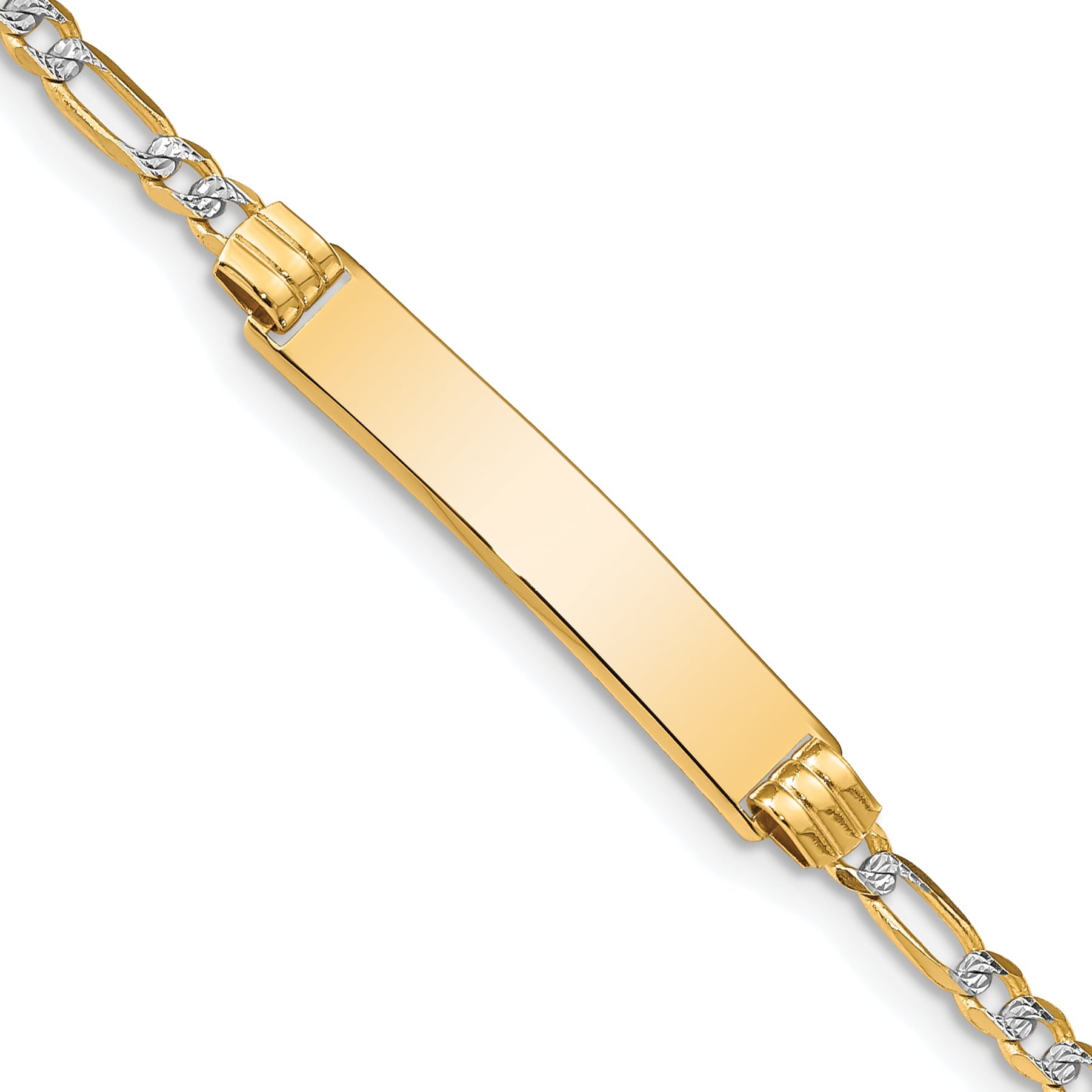7 Inch 14K With Rhodium Pav Figaro Id Bracelet