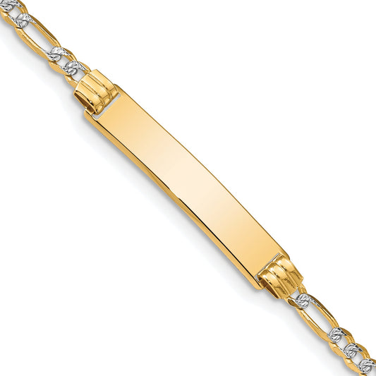 8 Inch 14K With Rhodium Pav Figaro Id Bracelet