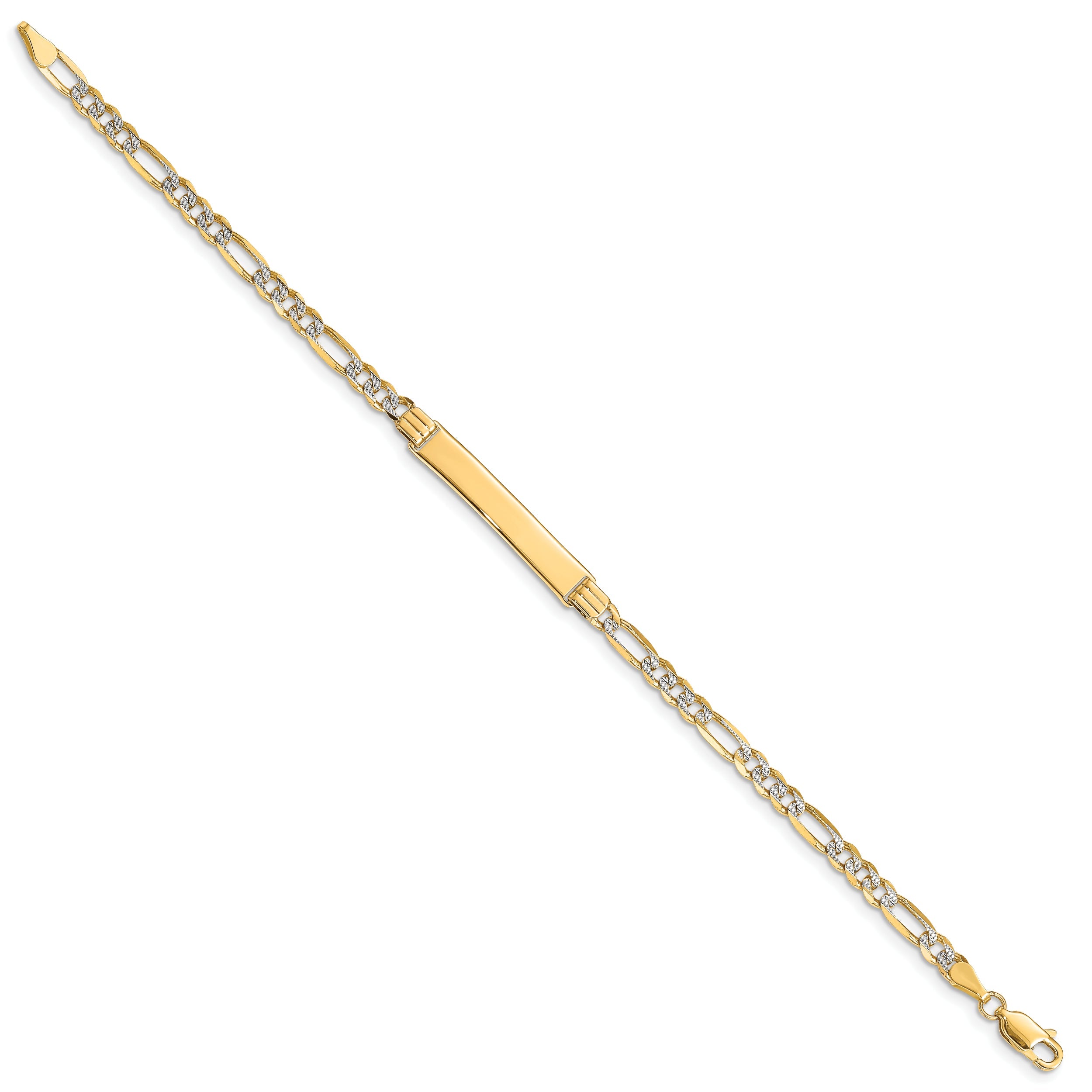 7 Inch 14K With Rhodium Pav Figaro Id Bracelet