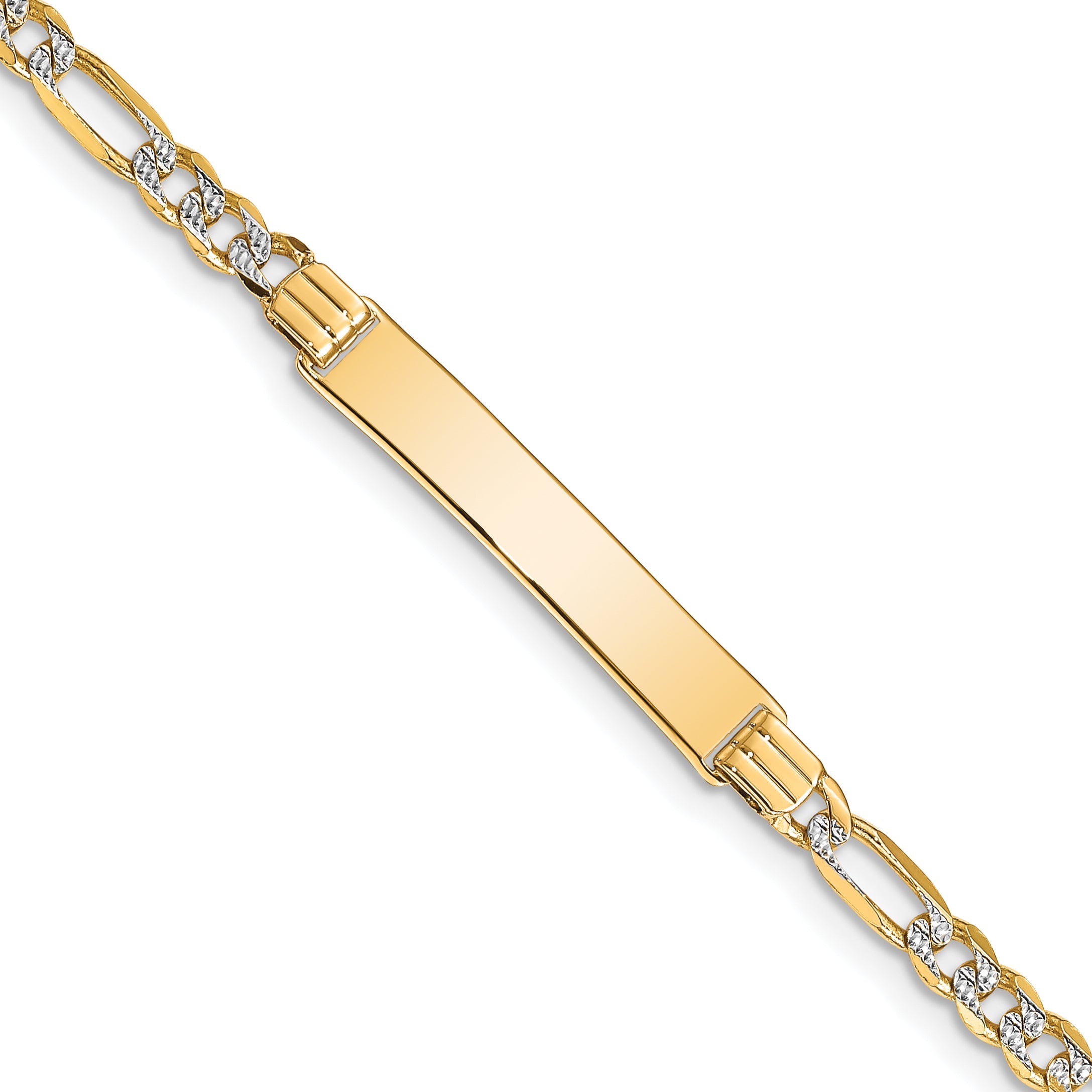 7 Inch 14K With Rhodium Pav Figaro Id Bracelet