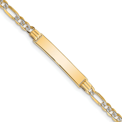 7 Inch 14K With Rhodium Pav Figaro Id Bracelet