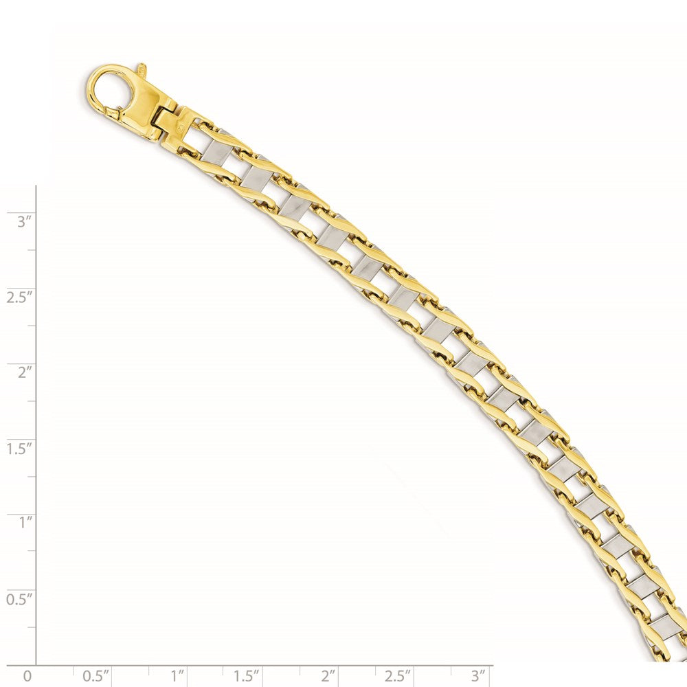 8.5 Inch 14K Two-Tone 7.5mm Hand-Polished Fancy Link Bracelet