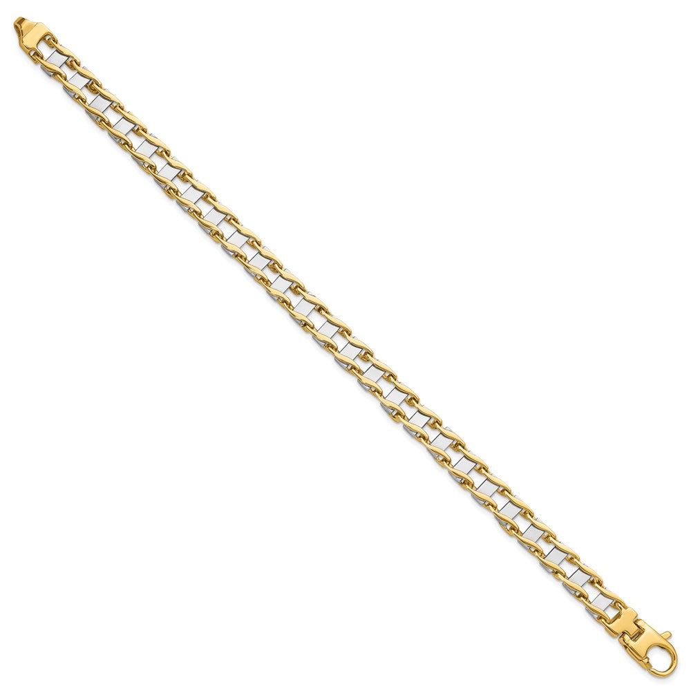 8.5 Inch 14K Two-Tone 7.5mm Hand-Polished Fancy Link Bracelet