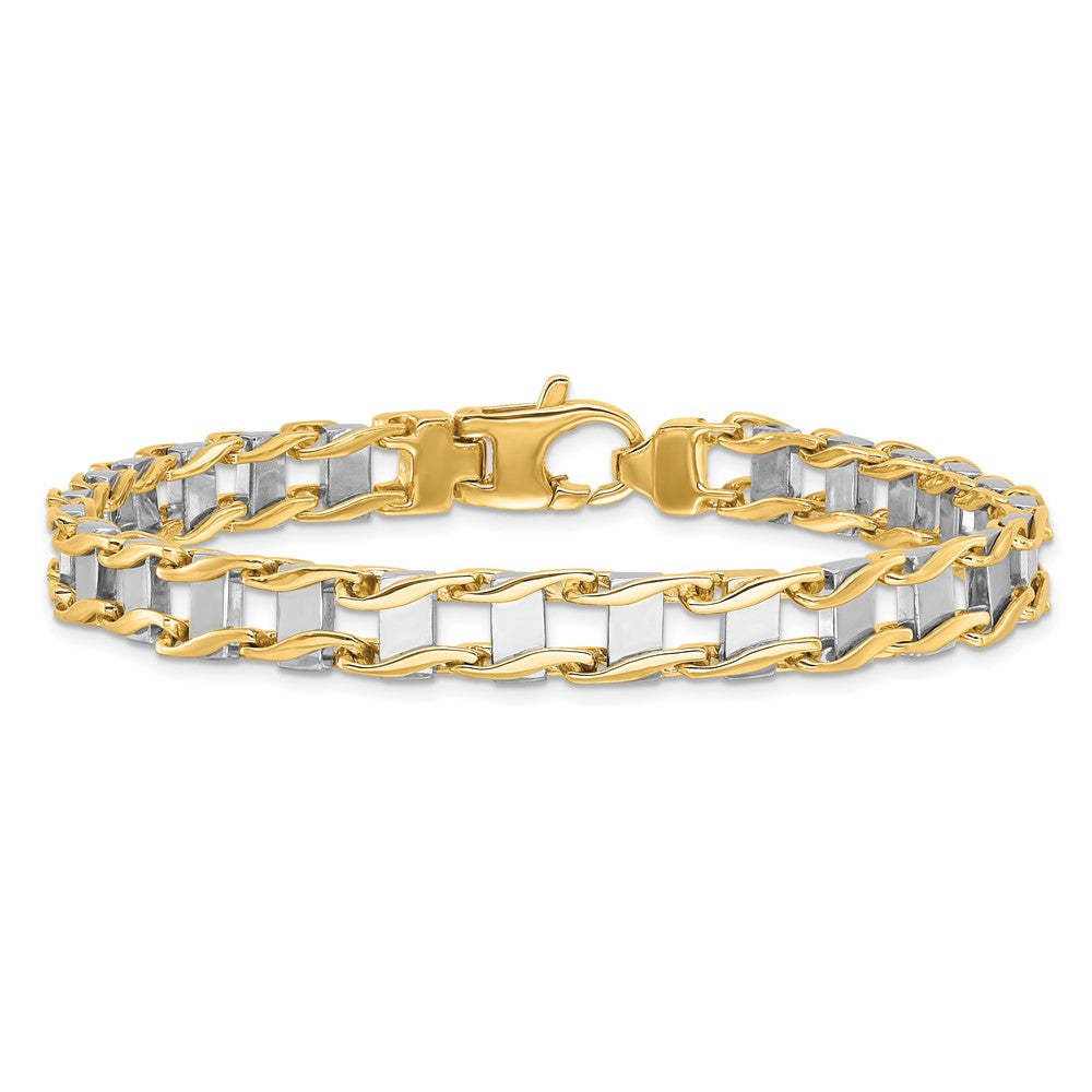 8.5 Inch 14K Two-Tone 7.5mm Hand-Polished Fancy Link Bracelet