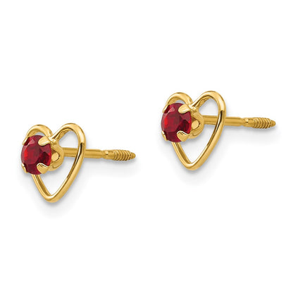 14K Yellow Gold Madi K 3mm Genuine Garnet Birthstone Heart Earrings