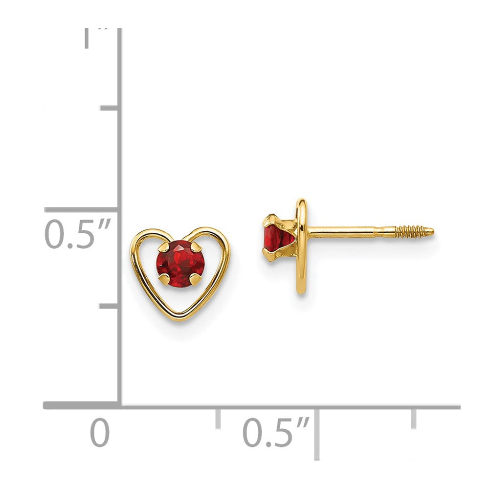 14K Yellow Gold Madi K 3mm Genuine Garnet Birthstone Heart Earrings