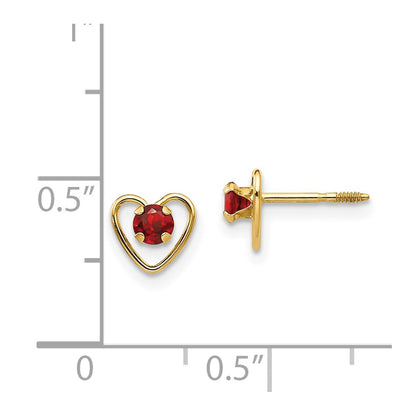 14K Yellow Gold Madi K 3mm Genuine Garnet Birthstone Heart Earrings