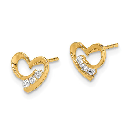 14K Yellow Gold Madi K Cz Heart Post Earrings