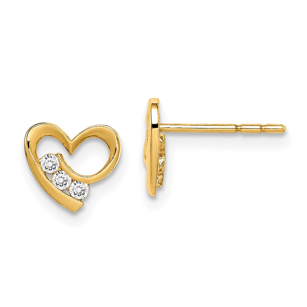 14K Yellow Gold Madi K Cz Heart Post Earrings