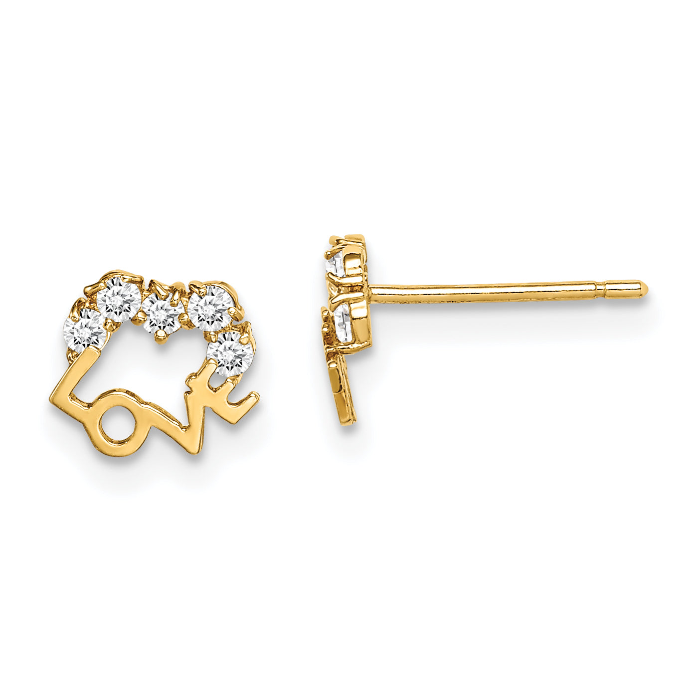 14K Yellow Gold Madi K Cz Love Post Earrings