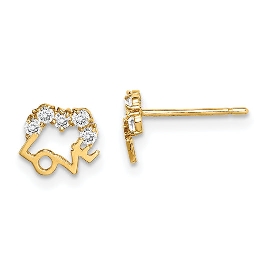 14K Yellow Gold Madi K Cz Love Post Earrings