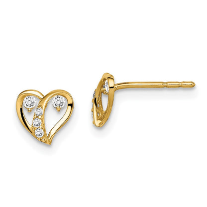 14K Yellow Gold Madi K Cz Accent Open Heart Post Earrings
