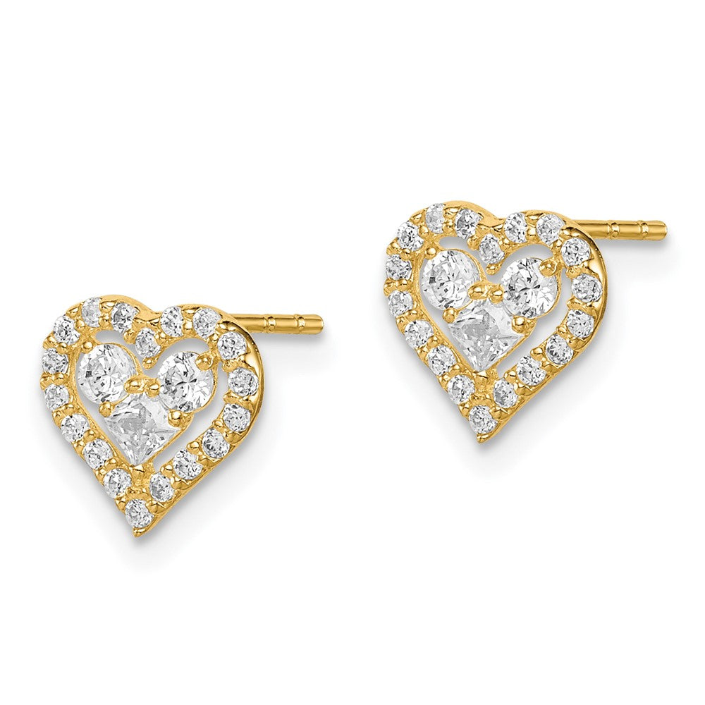 14K Yellow Gold Madi K Cz Heart Post Earrings