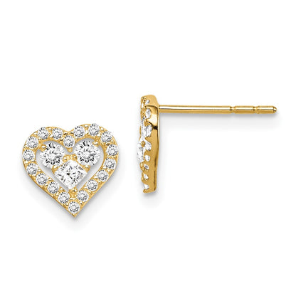 14K Yellow Gold Madi K Cz Heart Post Earrings