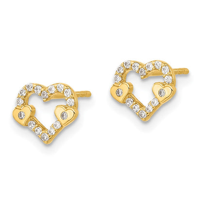 14K Yellow Gold Madi K Cz Heart Post Earrings