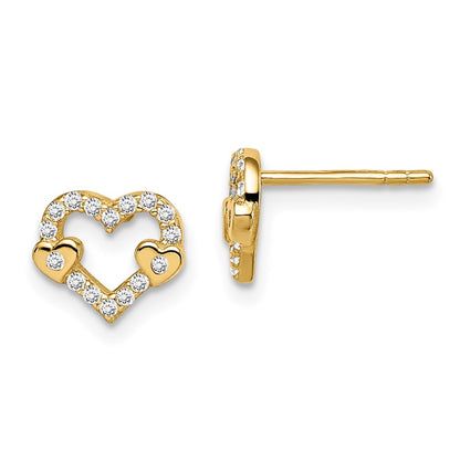 14K Yellow Gold Madi K Cz Heart Post Earrings