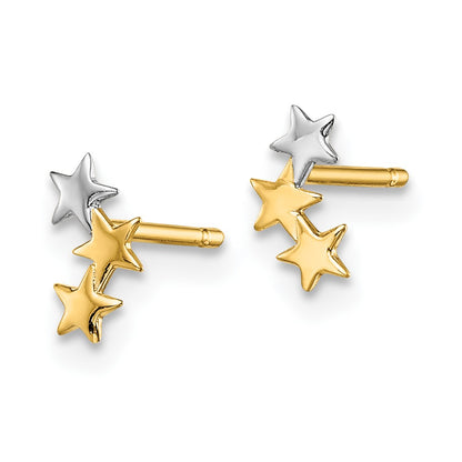 14K Yellow & Rhodium Madi K White 3 Star Post Earrings