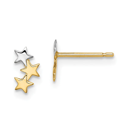 14K Yellow & Rhodium Madi K White 3 Star Post Earrings