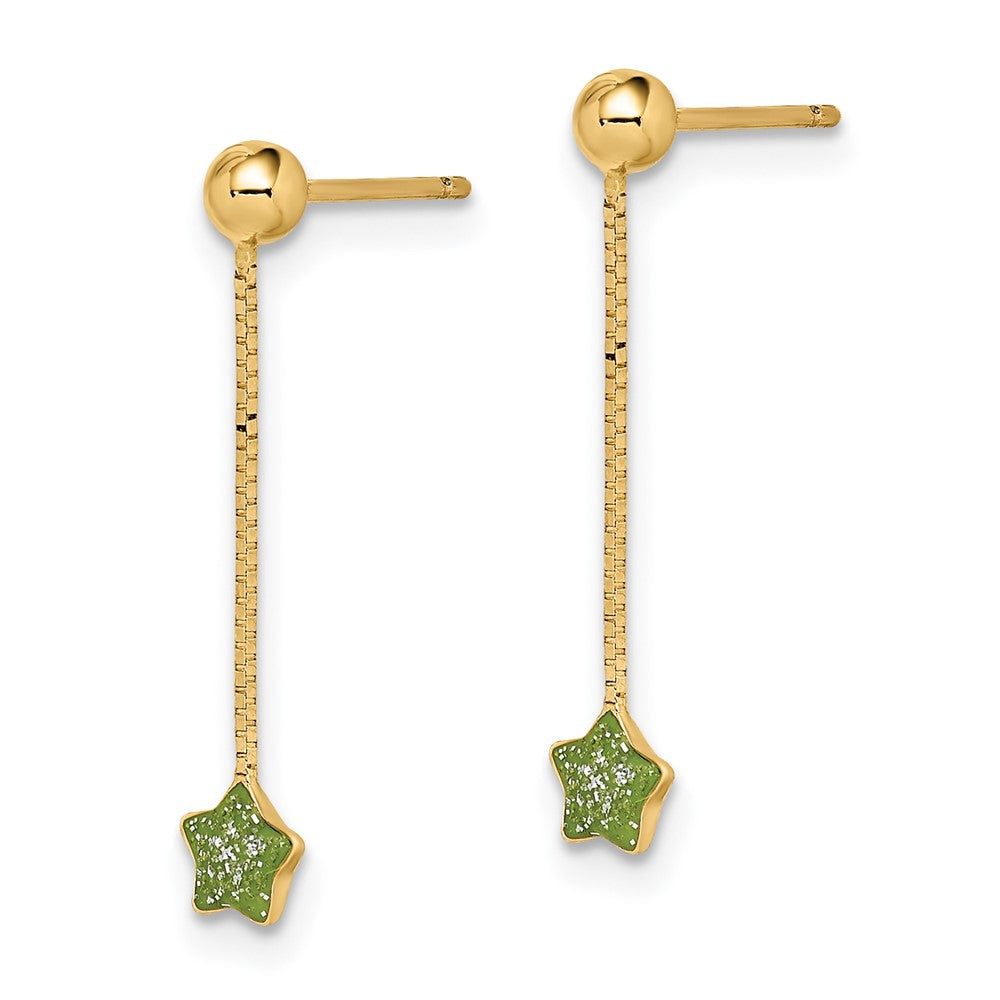 14K Yellow Gold Madi K Enameled Star Chain Dangle Post Earrings