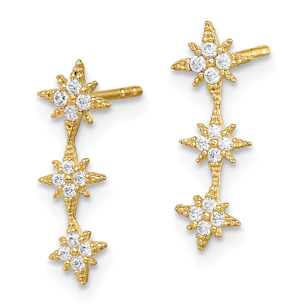 14K Yellow Gold Madi K Cz Star Drop Bar Dangle Post Earrings