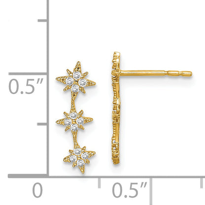 14K Yellow Gold Madi K Cz Star Drop Bar Dangle Post Earrings