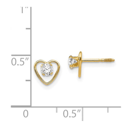 14K Yellow Gold Madi K 3mm Genuine White Topaz Birthstone Heart Earrings