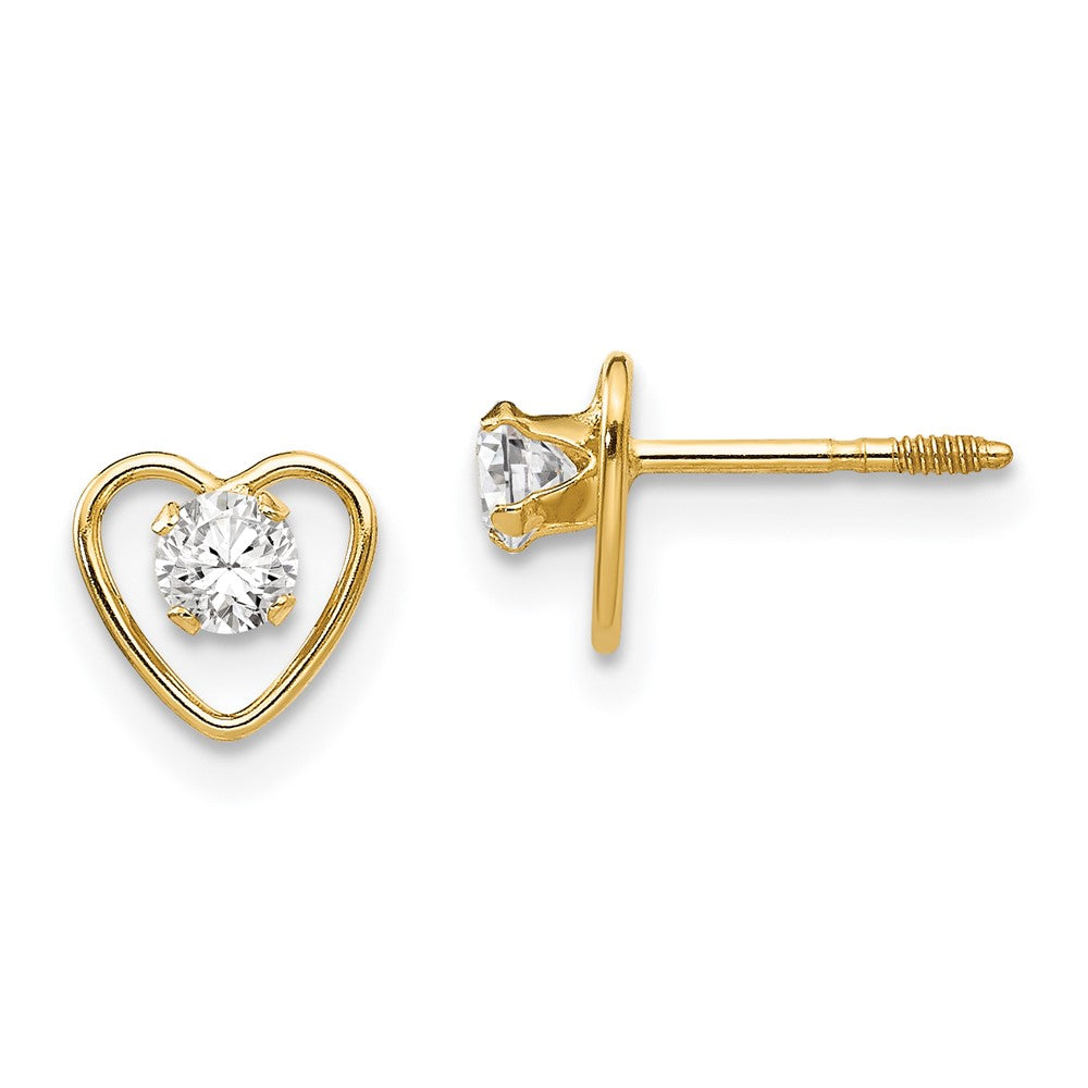 14K Yellow Gold Madi K 3mm Genuine White Topaz Birthstone Heart Earrings