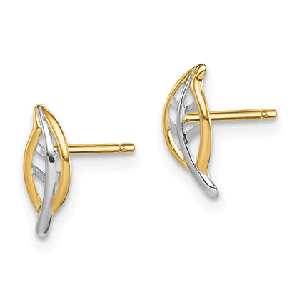 14K Yellow & Rhodium Madi K White Leaf Post Earrings