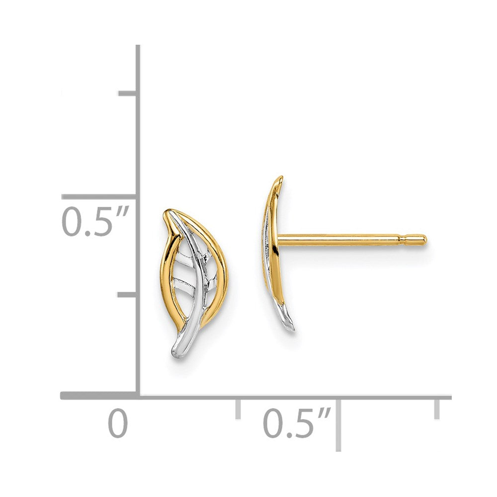 14K Yellow & Rhodium Madi K White Leaf Post Earrings