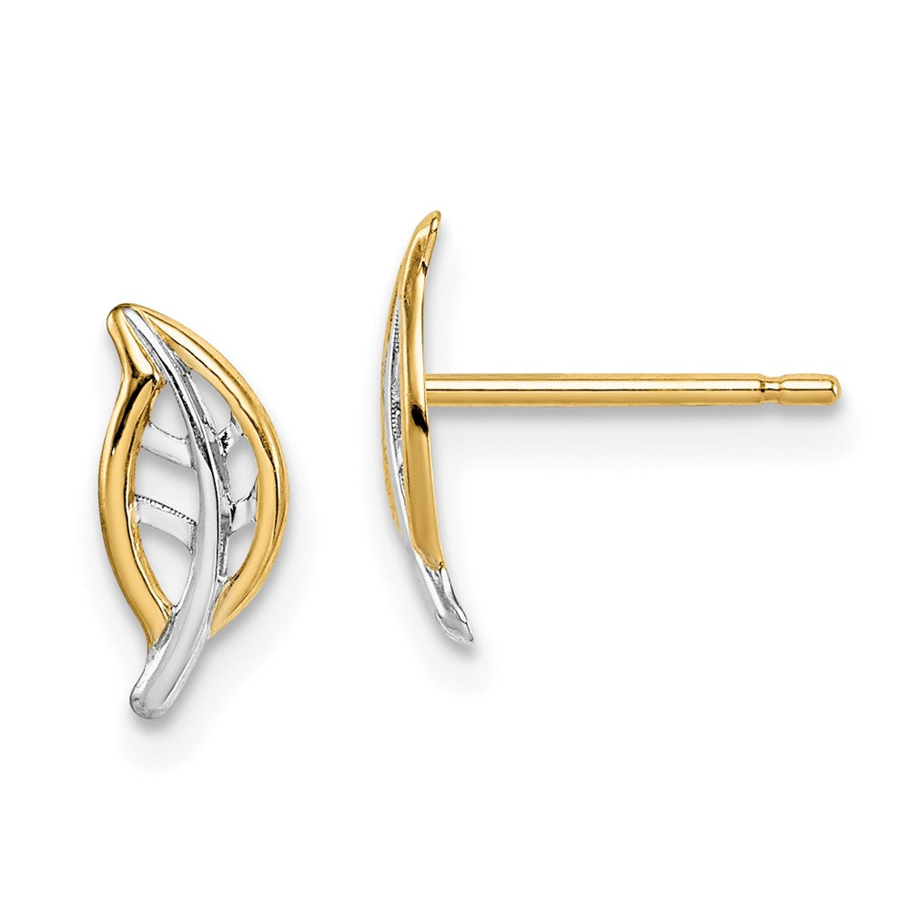 14K Yellow & Rhodium Madi K White Leaf Post Earrings