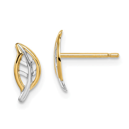 14K Yellow & Rhodium Madi K White Leaf Post Earrings