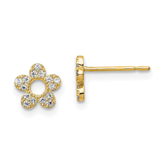 14K Yellow Gold Madi K Cz Flower Post Earrings