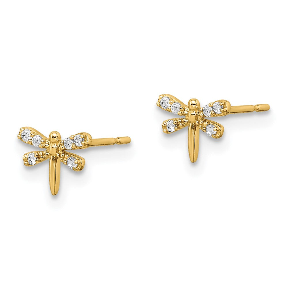 14K Yellow Gold Madi K Cz Dragonfly Post Earrings