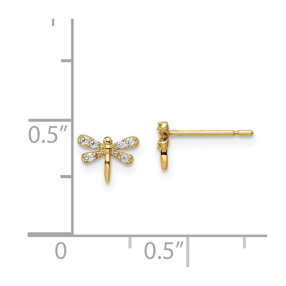 14K Yellow Gold Madi K Cz Dragonfly Post Earrings
