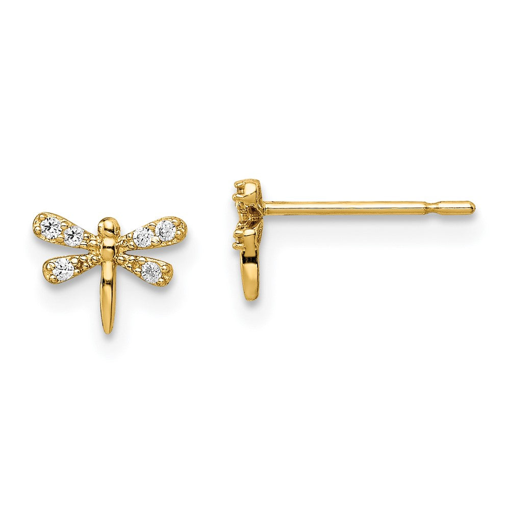 14K Yellow Gold Madi K Cz Dragonfly Post Earrings