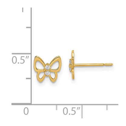 14K Yellow Gold Madi K Butterfly Cz Stud Earrings