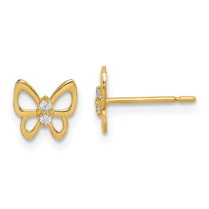 14K Yellow Gold Madi K Butterfly Cz Stud Earrings