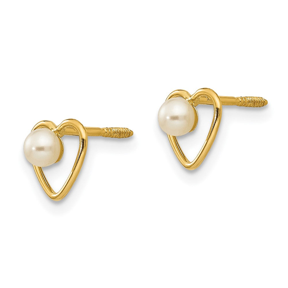 14K Yellow Gold Madi K 3mm Fw Cultured Pearl Birthstone Heart Earrings