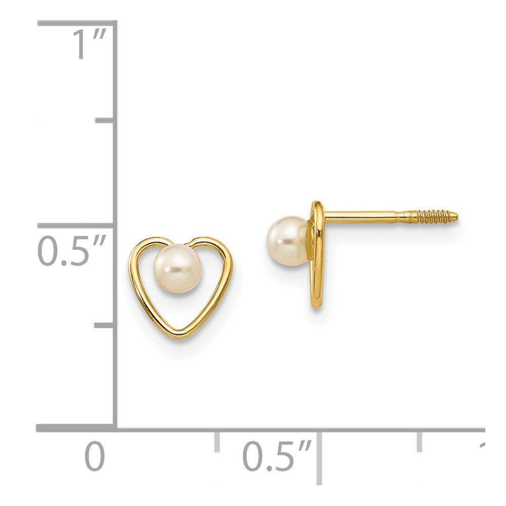 14K Yellow Gold Madi K 3mm Fw Cultured Pearl Birthstone Heart Earrings