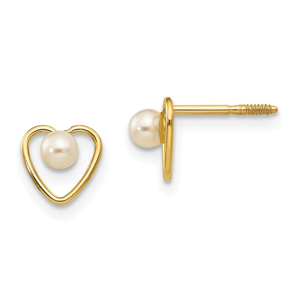 14K Yellow Gold Madi K 3mm Fw Cultured Pearl Birthstone Heart Earrings