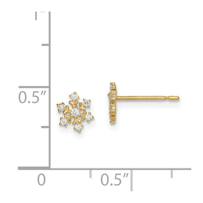 14K Yellow Gold Madi K Cz Snowflake Post Earrings