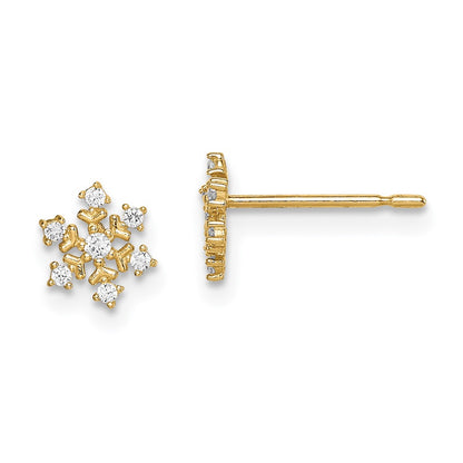 14K Yellow Gold Madi K Cz Snowflake Post Earrings