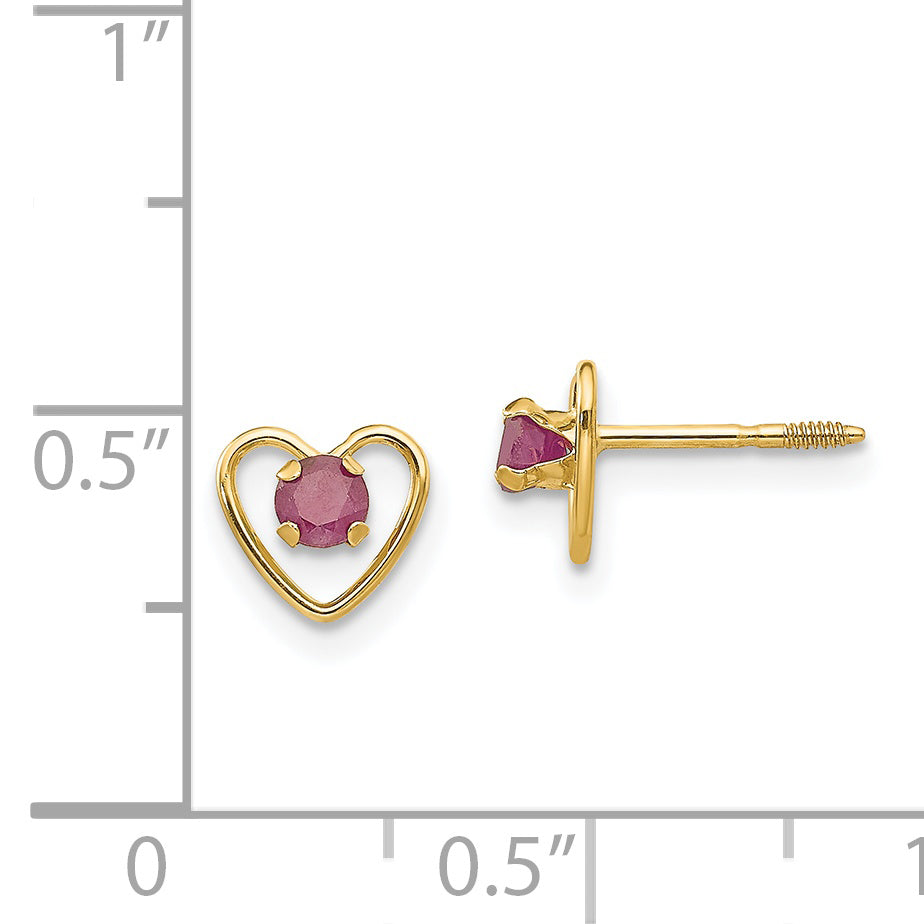 14K Yellow Gold Madi K 3mm Created Ruby Birthstone Heart Earrings