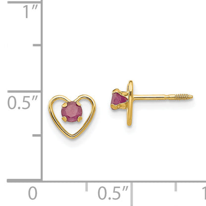 14K Yellow Gold Madi K 3mm Created Ruby Birthstone Heart Earrings