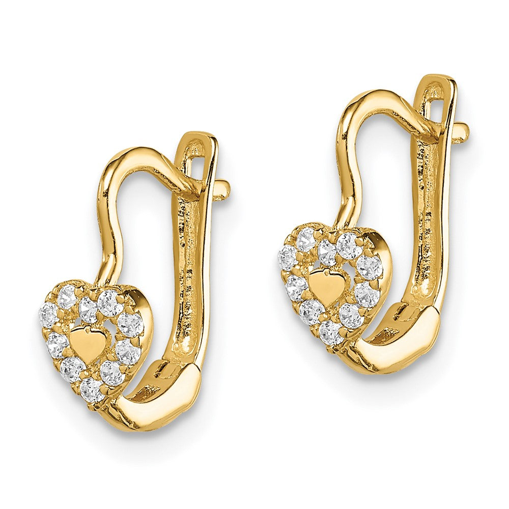 14K Yellow Gold Madi K Cz Double Heart Hoop Earrings