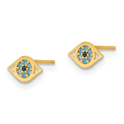 14K Yellow Gold Madi K Blue Cz Eye Post Earrings