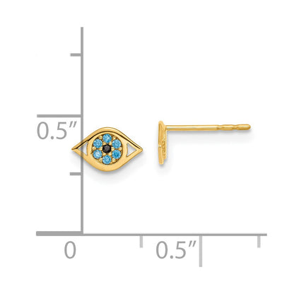 14K Yellow Gold Madi K Blue Cz Eye Post Earrings