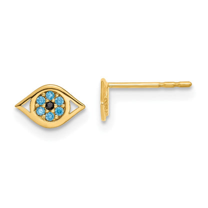 14K Yellow Gold Madi K Blue Cz Eye Post Earrings